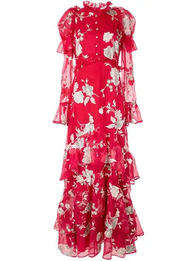 Shop Erdem Floral Print Evening Dress In Red