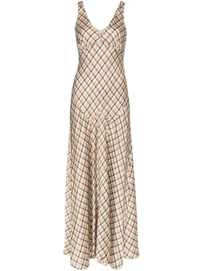 Shop Paco Rabanne Sleeveless Check Maxi Dress In Brown