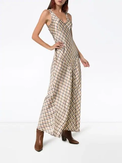 Shop Paco Rabanne Sleeveless Check Maxi Dress In Brown