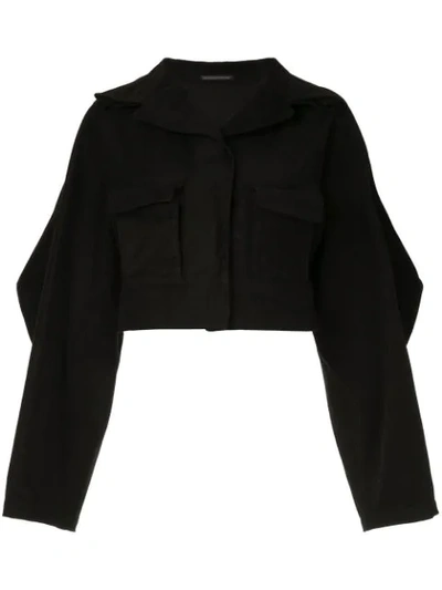 YOHJI YAMAMOTO STRUCTURED ELBOW CROPPED JACKET - 黑色