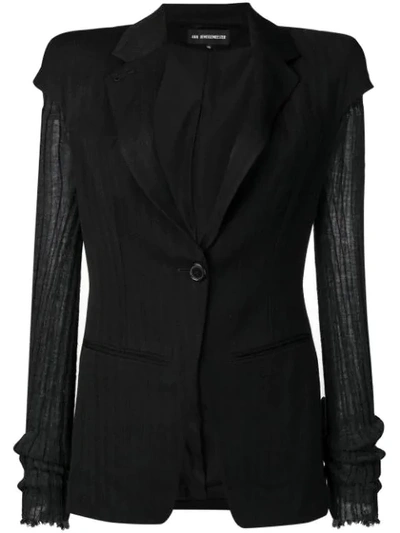 Shop Ann Demeulemeester Contrast Sleeve Fitted Jacket - Black