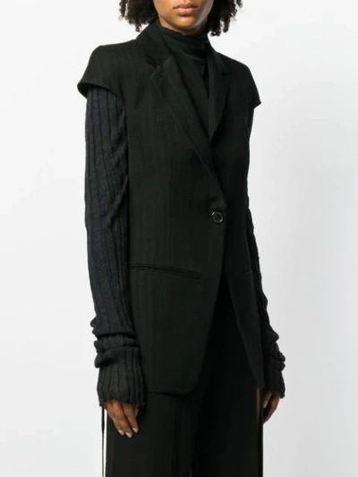 Shop Ann Demeulemeester Contrast Sleeve Fitted Jacket - Black