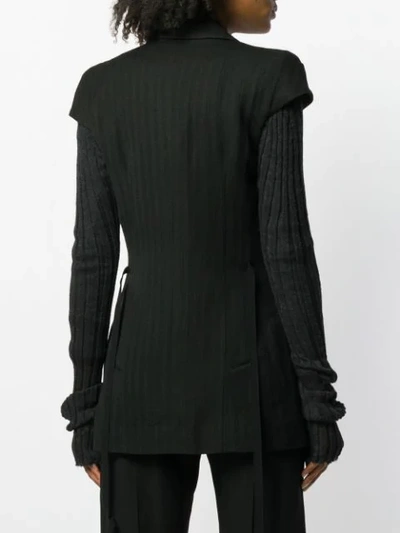 Shop Ann Demeulemeester Contrast Sleeve Fitted Jacket - Black