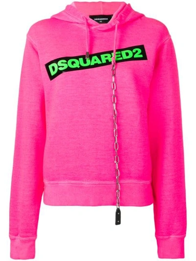 Shop Dsquared2 Contrast Logo Hoodie In Pink