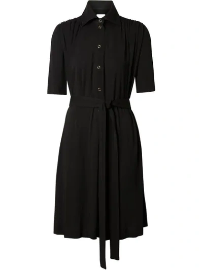 Shop Burberry Short-sleeve Gathered Jersey Dress In Black