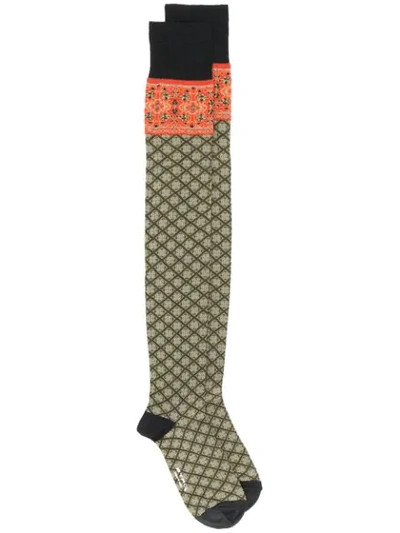 Shop Etro Geometric Print Long Socks - Green