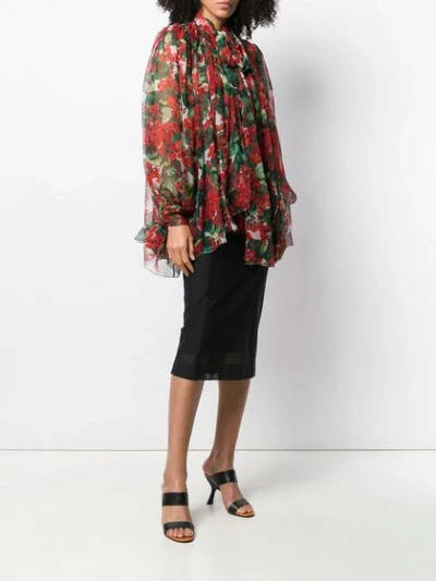 Shop Dolce & Gabbana Printed Pussybow Blouse In Red