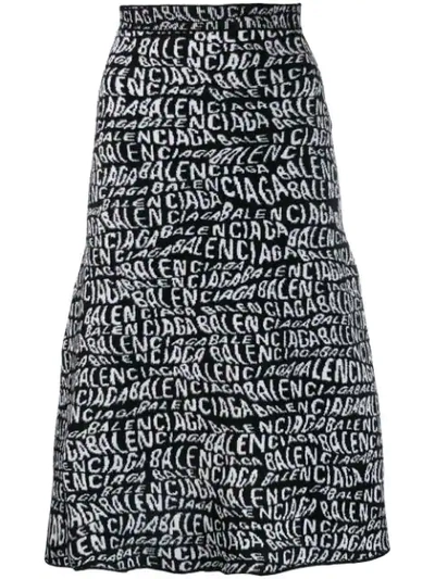 Shop Balenciaga Logo Print A-line Skirt In Black