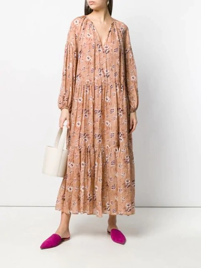 Shop Ulla Johnson Floral Print Tiered Dress In Neutrals