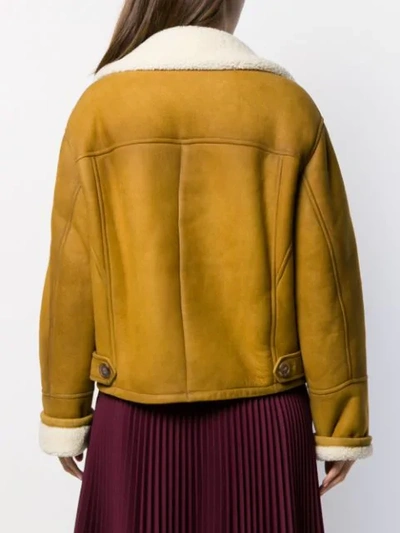 Shop Prada Buttoned Shearling Cropped Jacket In F0280 Giunco