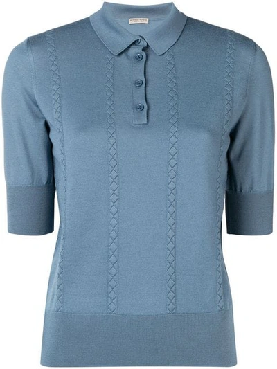 Shop Bottega Veneta Knitted Polo Top In Blue