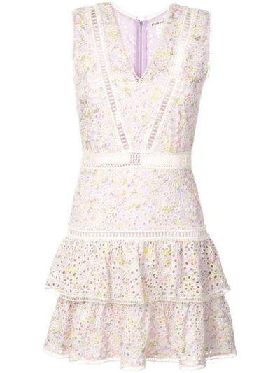 Shop Alice And Olivia Tonie Embroidered Mini Dress In Purple