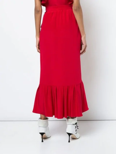 Shop Adam Lippes Ruffled Asymmetric Midi Skirt In Red