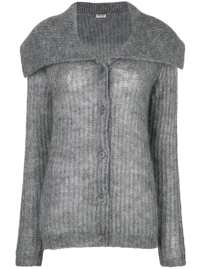 Shop Miu Miu Oversized Collar Cardigan In Grey