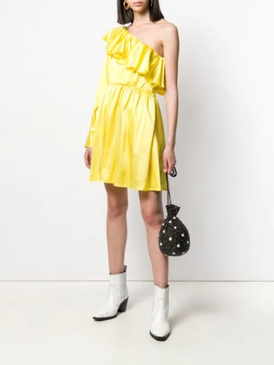 Shop Msgm Asymmetric One-sleeve Dress In Yellow