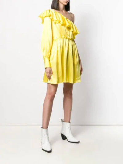 Shop Msgm Asymmetric One-sleeve Dress In Yellow