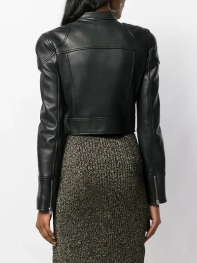 Shop Pinko Cropped Biker Jacket In Black