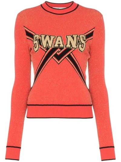 Shop Off-white "swans" Varsity Style Crew Neck - Red