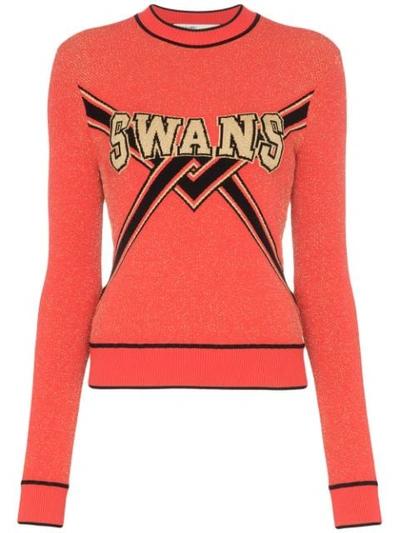 Shop Off-white "swans" Varsity Style Crew Neck - Red