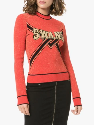 Shop Off-white "swans" Varsity Style Crew Neck - Red