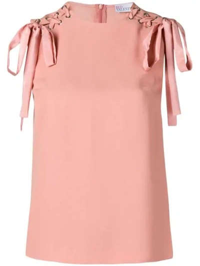 Shop Red Valentino Lace Up Detail Top In Pink