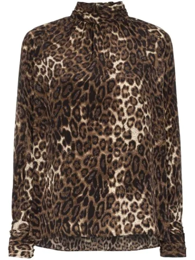Shop Nili Lotan Alana Leopard Print Silk Blouse In Brown