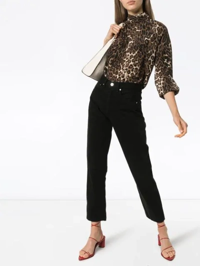 Shop Nili Lotan Alana Leopard Print Silk Blouse In Brown