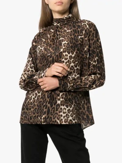 Shop Nili Lotan Alana Leopard Print Silk Blouse In Brown