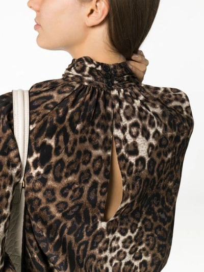 Shop Nili Lotan Alana Leopard Print Silk Blouse In Brown