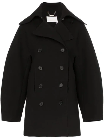 Shop Chloé Double-breasted Puff Sleeve Wool Coat In 001 Black