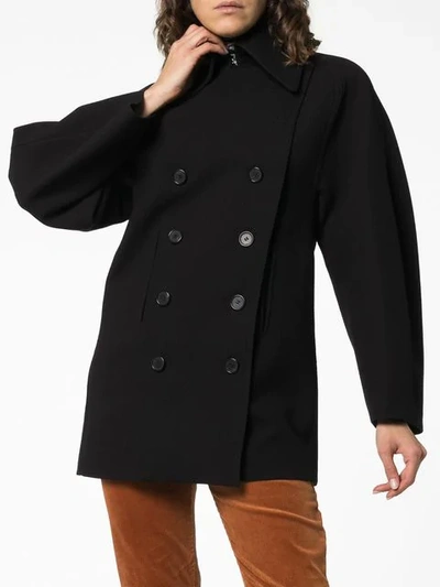 Shop Chloé Double-breasted Puff Sleeve Wool Coat In 001 Black