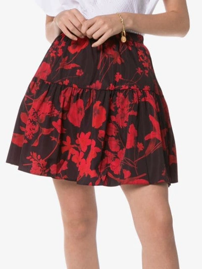 Valentino Gestufter Minirock Mit Blumen In Red