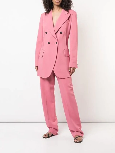 Shop Derek Lam Double Breasted Stretch Crepe Blazer In Pink