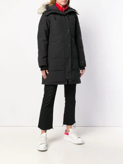 Shop Canada Goose Hooded Mid-length Coat In Black