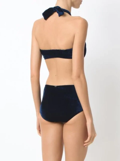 Shop Adriana Degreas Velvet Hot Pants Bikini Top In Blue
