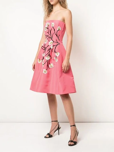 Shop Oscar De La Renta Spring Tree Embroidered Dress In Pink