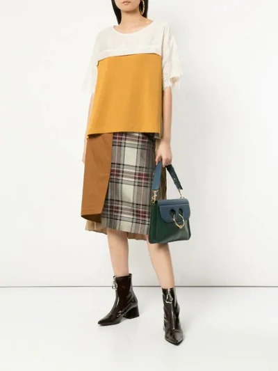 Shop Guild Prime Pleated Contrast Check Skirt In Brown