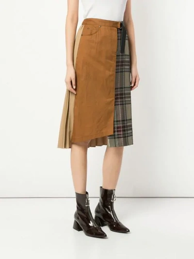 Shop Guild Prime Pleated Contrast Check Skirt In Brown