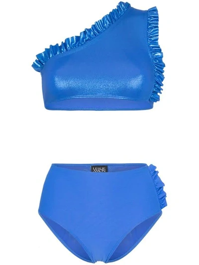 Shop Leslie Amon Tamini Ruffle Detail Bikini In Blue