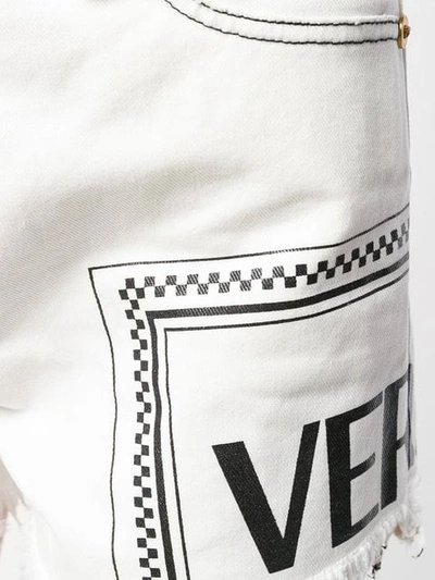 Shop Versace Jeans-shorts Mit Logo-print In A8065 Denim Ecru