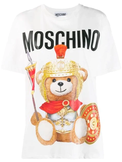 Shop Moschino Roman Teddy T-shirt In 1002 Bianco