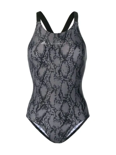 Shop Adidas By Stella Mccartney Snakeskin Print Swimsuit In Black