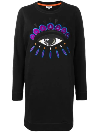 Shop Kenzo Eye Embroidered Sweatshirt Dress In Black