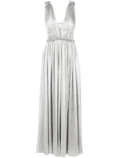 JONATHAN SIMKHAI PLISSÉ OPEN NECK MAXI DRESS - 银色