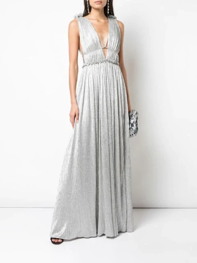 JONATHAN SIMKHAI PLISSÉ OPEN NECK MAXI DRESS - 银色