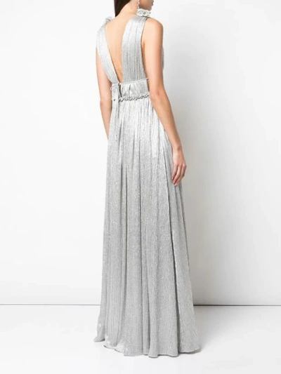 JONATHAN SIMKHAI PLISSÉ OPEN NECK MAXI DRESS - 银色