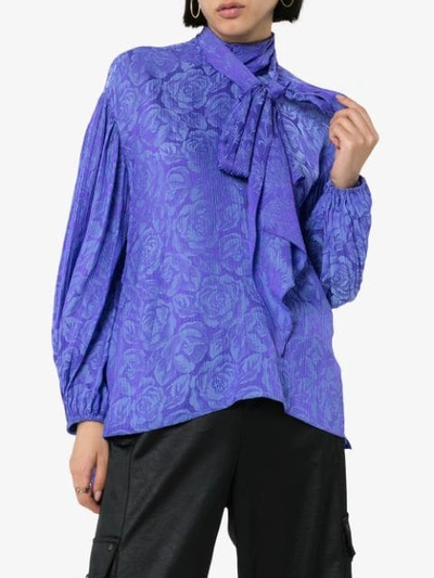 Shop Chloé Pussy-bow Rose-jacquard Blouse In Purple