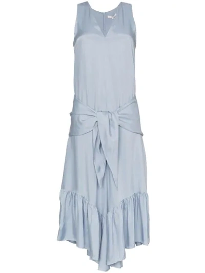 Shop Tibi Tie-waist Ruffled Jumpsuit In Blue