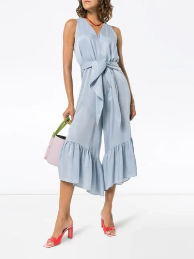 Shop Tibi Tie-waist Ruffled Jumpsuit In Blue