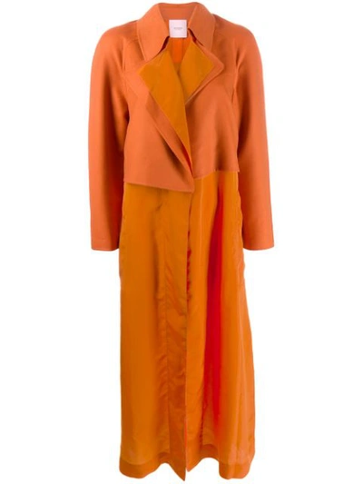 AGNONA 对比拼接中长大衣 - 橘色